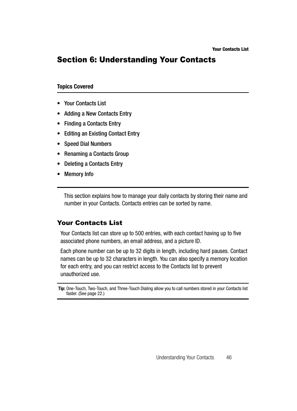 Section 6: understanding your contacts, Your contacts list | Samsung SCH-R500ZRACRI User Manual | Page 49 / 180