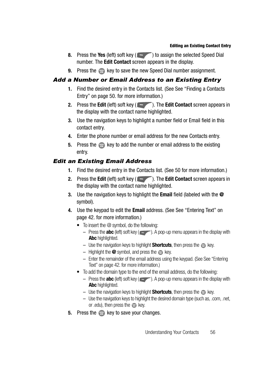 Add a number or email address to an existing entry, Edit an existing email address | Samsung SCH-R500ZRACRI User Manual | Page 59 / 180