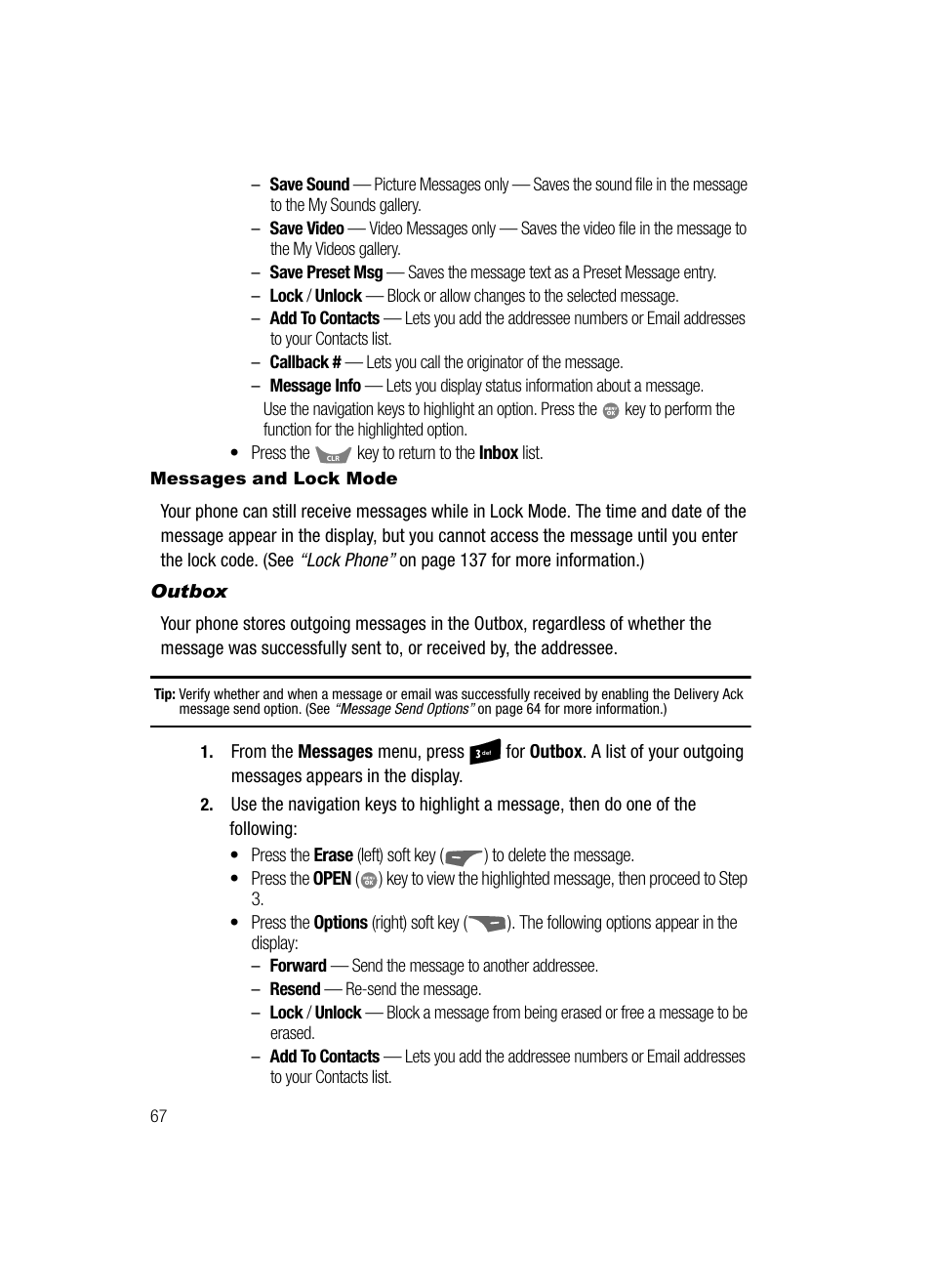 Messages and lock mode, Outbox | Samsung SCH-R500ZRACRI User Manual | Page 70 / 180