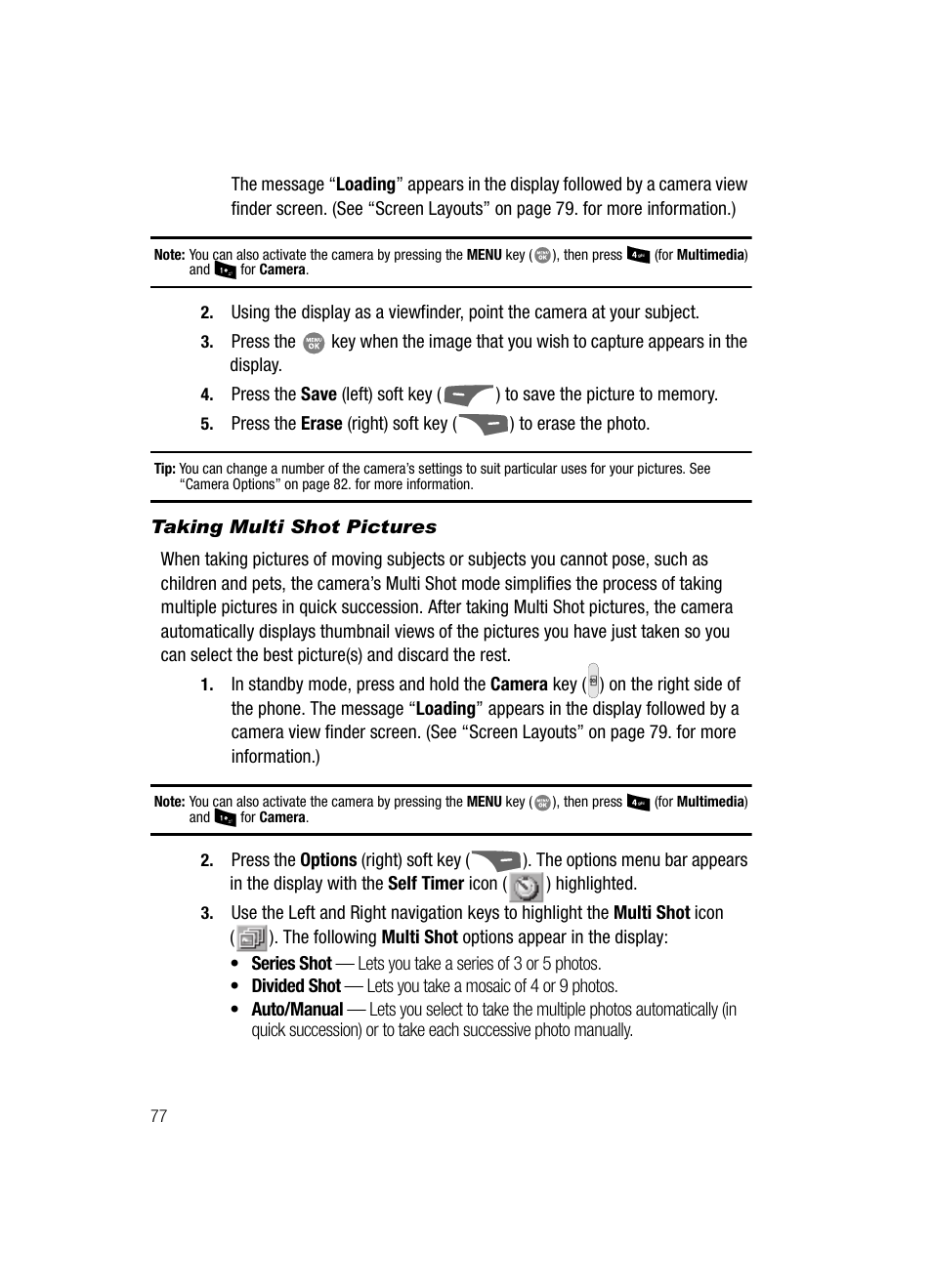 Taking multi shot pictures | Samsung SCH-R500ZRACRI User Manual | Page 80 / 180