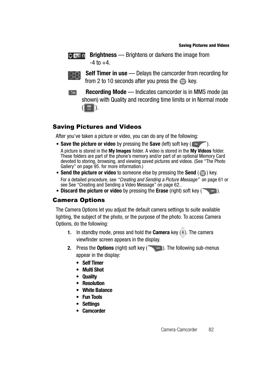 Saving pictures and videos, Camera options, Saving pictures and videos camera options | Samsung SCH-R500ZRACRI User Manual | Page 85 / 180