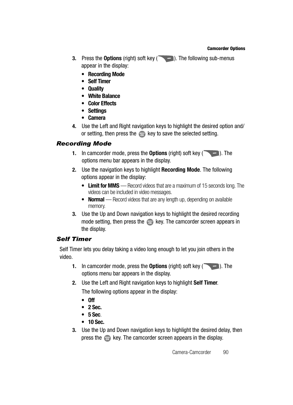 Recording mode, Self timer | Samsung SCH-R500ZRACRI User Manual | Page 93 / 180