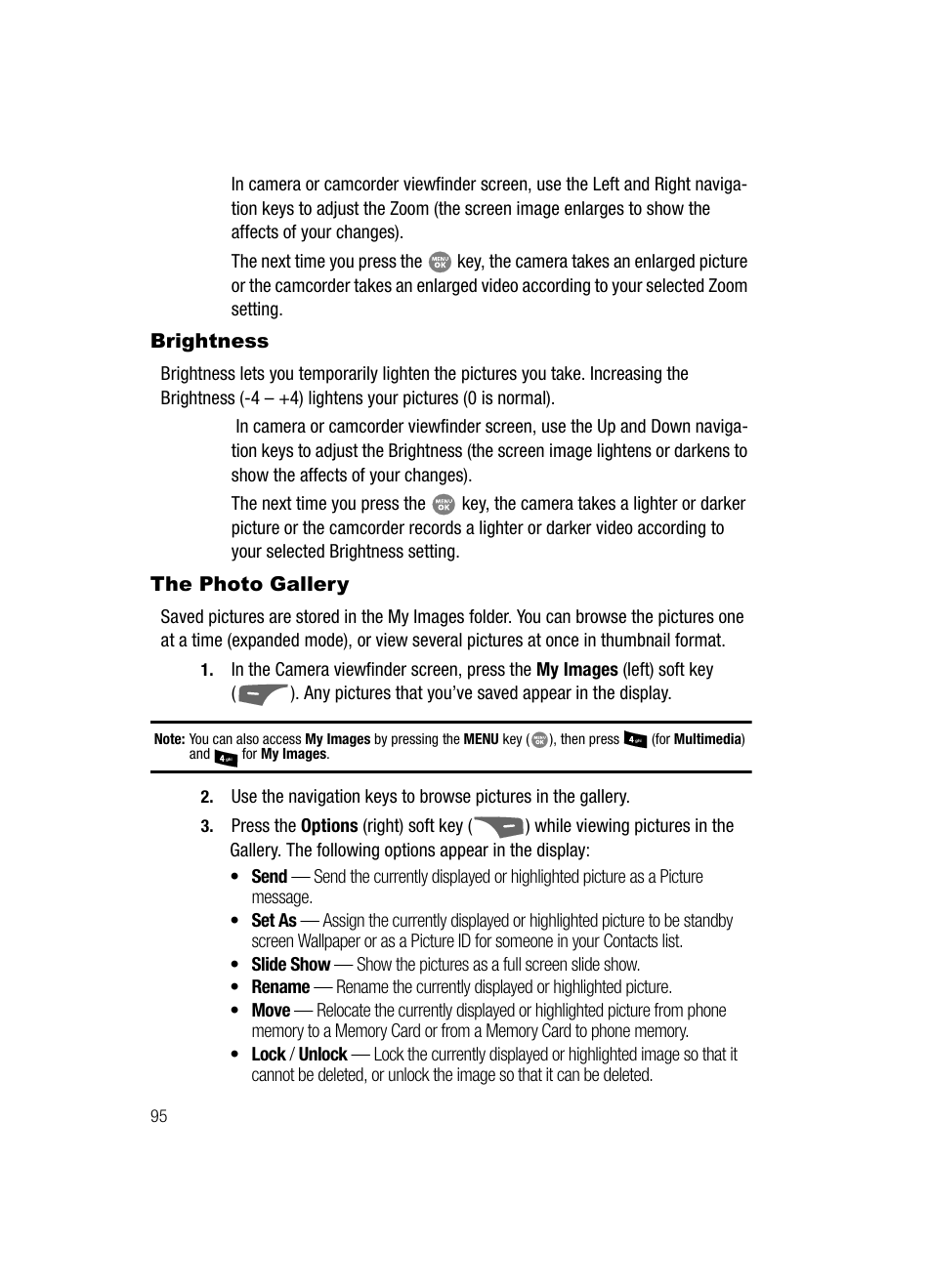 Brightness, The photo gallery, Brightness the photo gallery | Samsung SCH-R500ZRACRI User Manual | Page 98 / 180