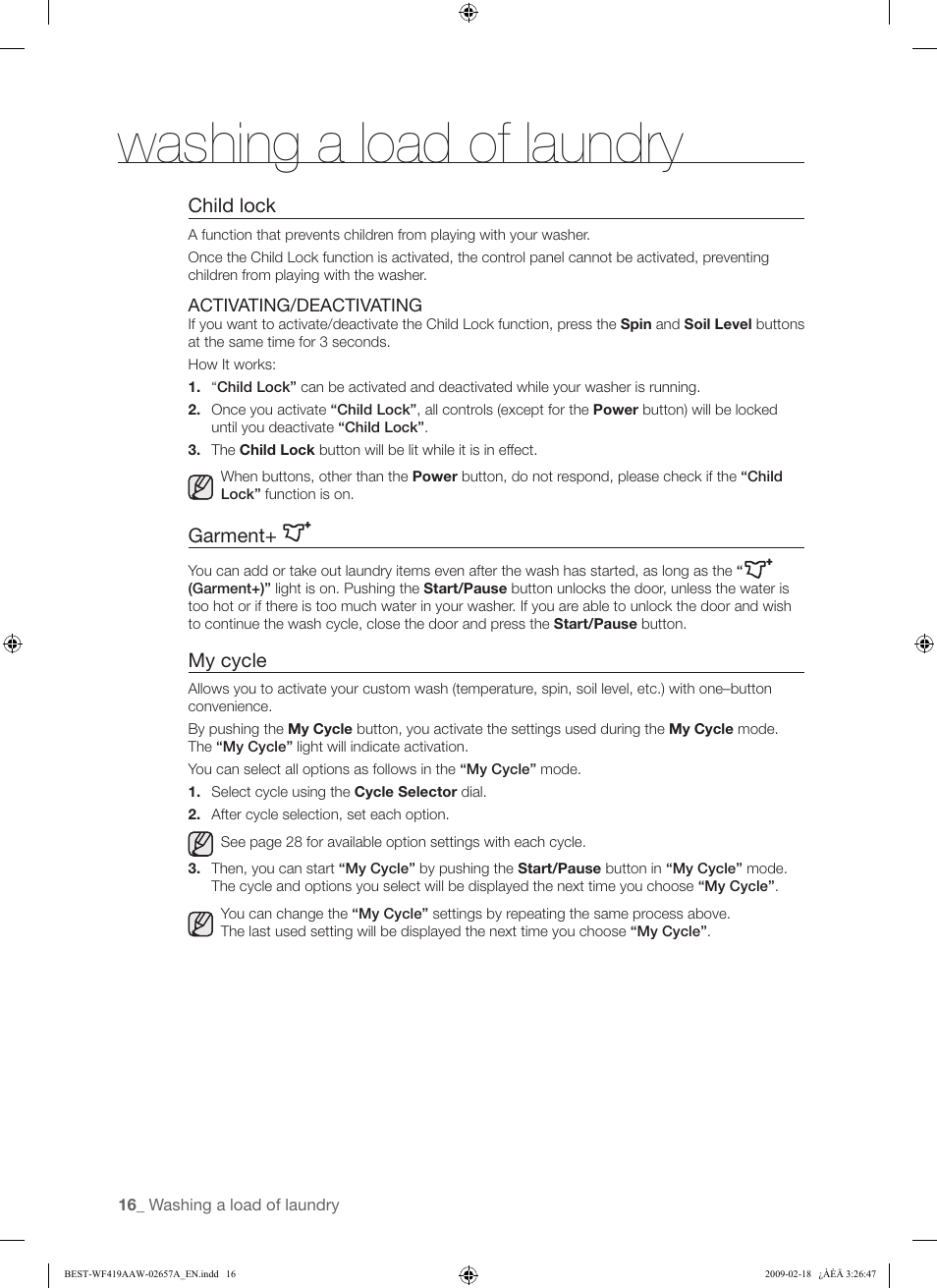 Washing a load of laundry | Samsung WF419AAU-XAA User Manual | Page 16 / 32