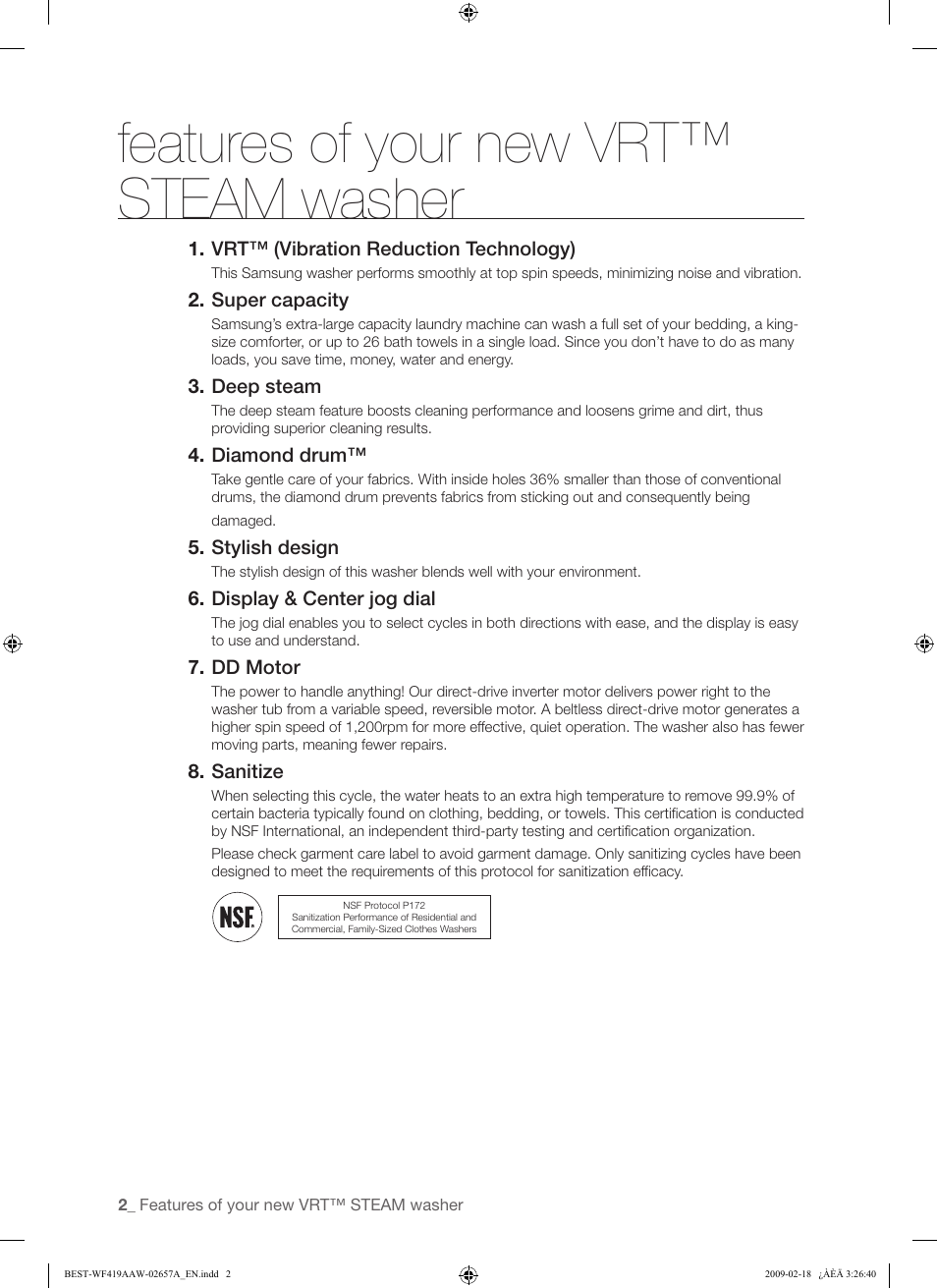 Features of your new vrt™ steam washer | Samsung WF419AAU-XAA User Manual | Page 2 / 32