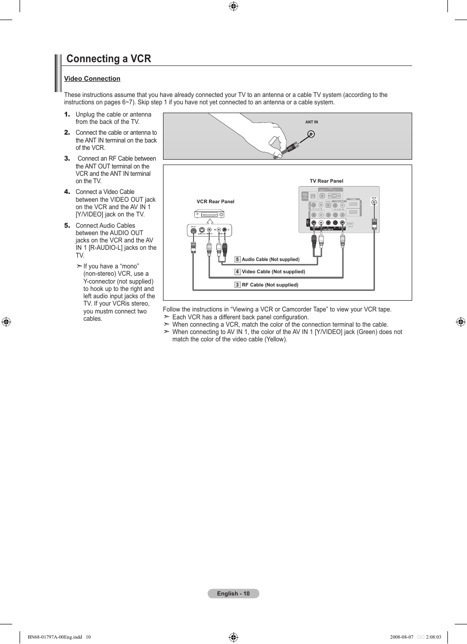 Connecting a vcr | Samsung LN32A300J1DXZA User Manual | Page 12 / 187