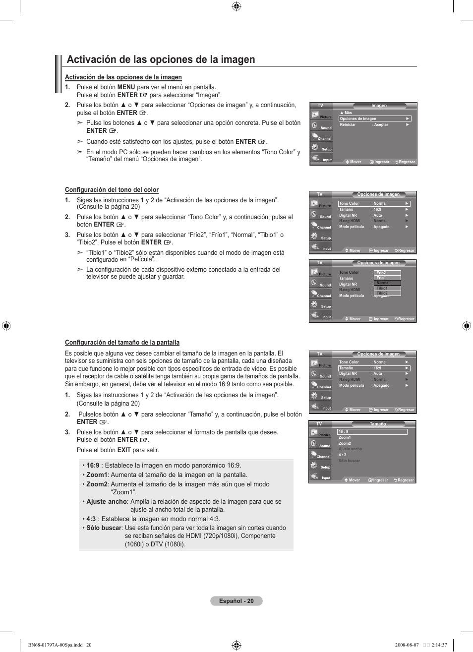 Activación de las opciones de la imagen | Samsung LN32A300J1DXZA User Manual | Page 146 / 187