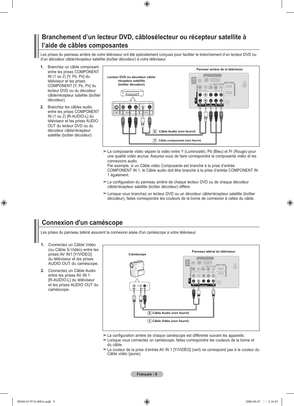 Connexion d'un caméscope | Samsung LN32A300J1DXZA User Manual | Page 73 / 187