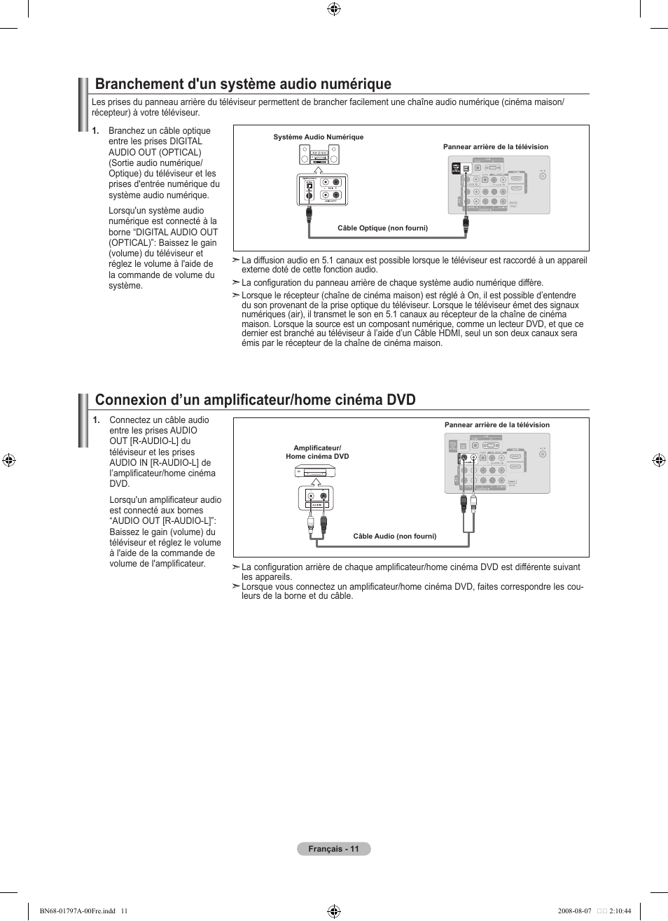 Connexion d’un amplificateur/home cinéma dvd, Branchement d'un système audio numérique | Samsung LN32A300J1DXZA User Manual | Page 75 / 187