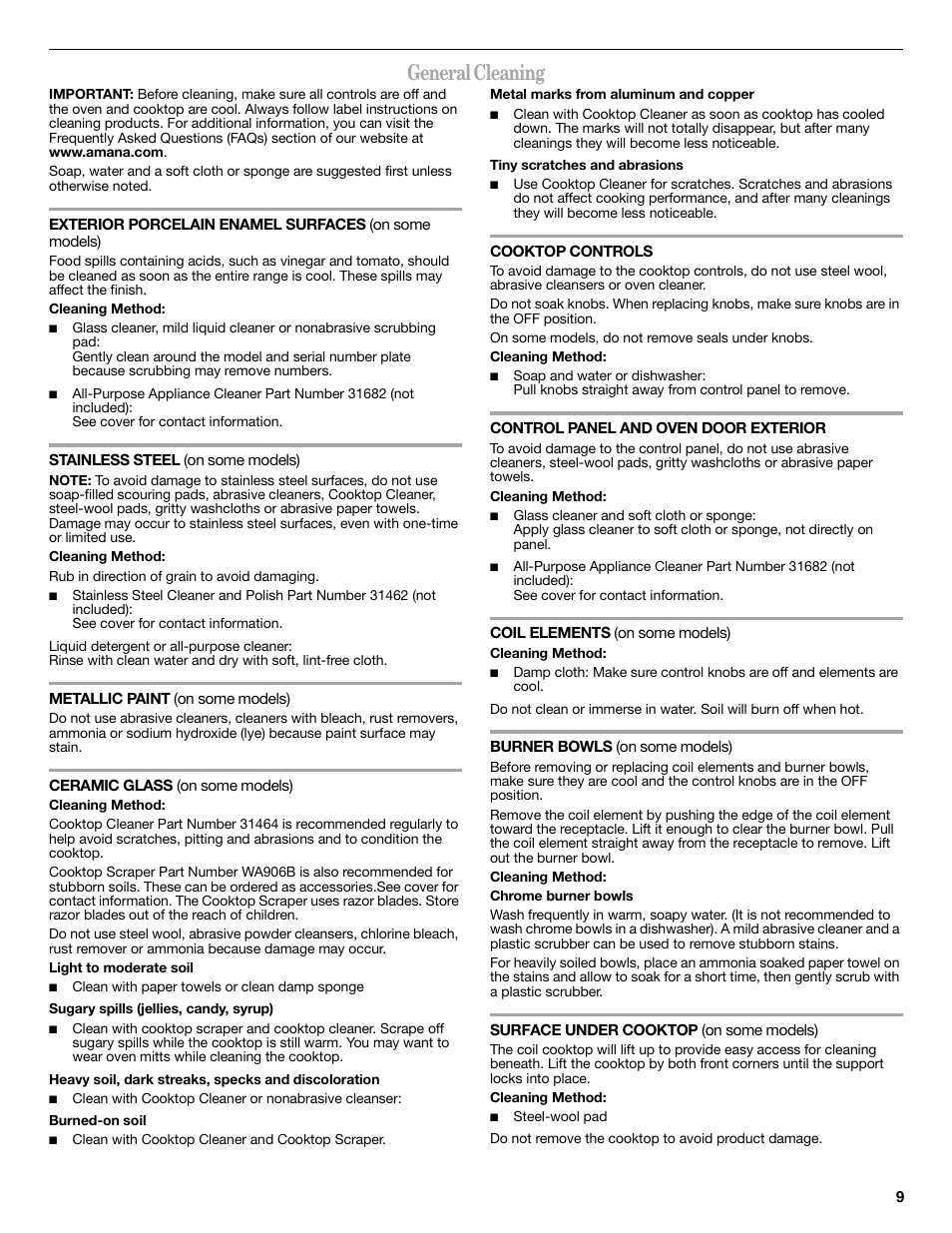 General cleaning | Amana W10196163A User Manual | Page 9 / 12