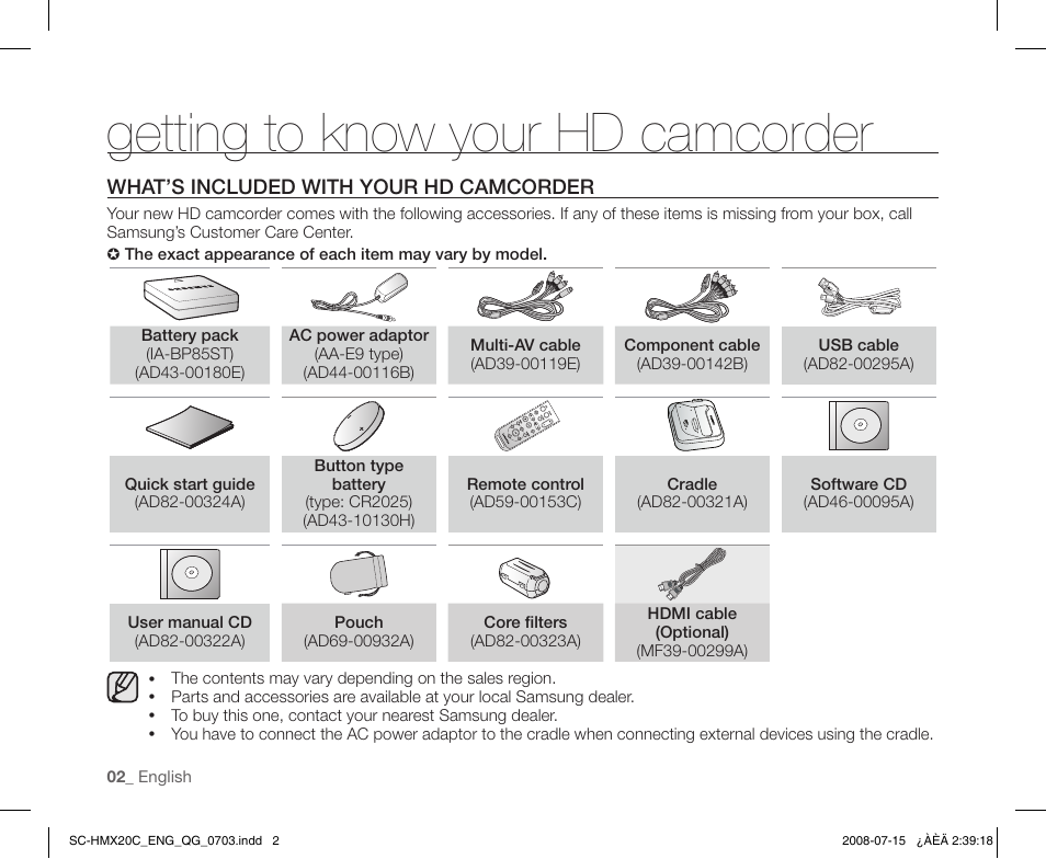 Getting to know your hd camcorder | Samsung SC-HMX20C-XAP User Manual | Page 2 / 12