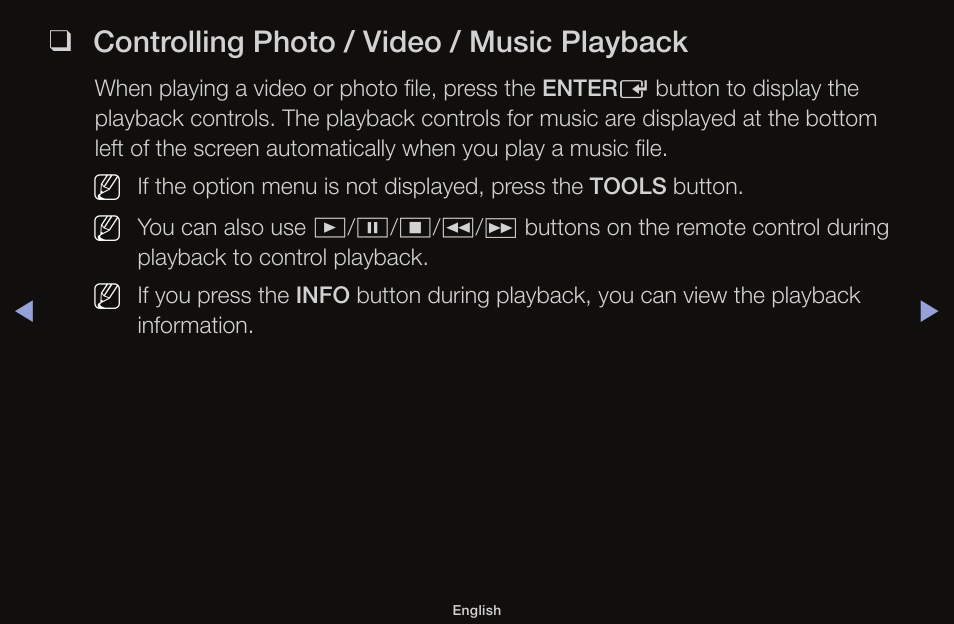 Controlling photo / video / music playback | Samsung UN55F6100AFXZA User Manual | Page 101 / 130