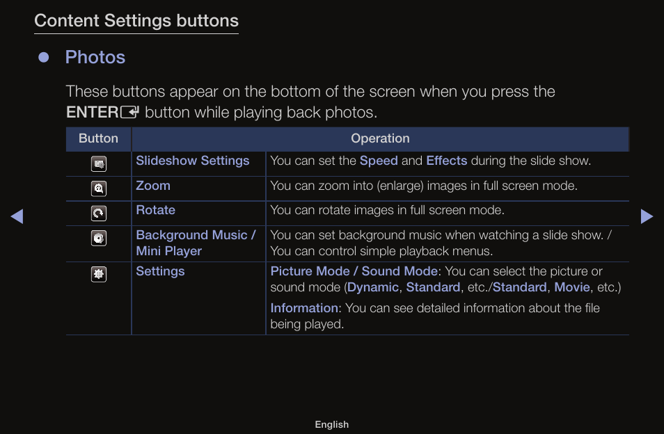 Photos, Content settings buttons | Samsung UN55F6100AFXZA User Manual | Page 103 / 130