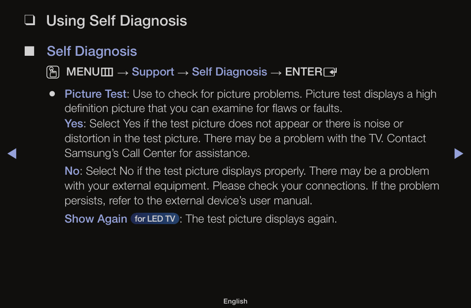 Using self diagnosis, Self diagnosis o | Samsung UN55F6100AFXZA User Manual | Page 119 / 130