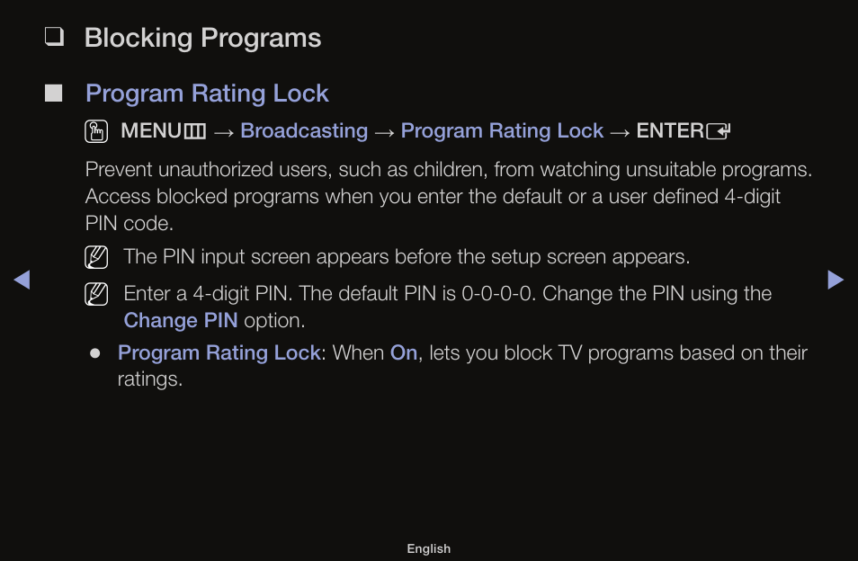 Blocking programs | Samsung UN55F6100AFXZA User Manual | Page 18 / 130