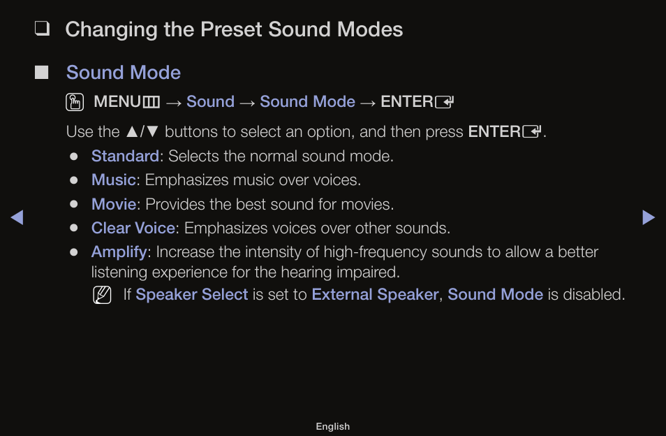 Changing the preset sound modes, Sound mode o | Samsung UN55F6100AFXZA User Manual | Page 60 / 130