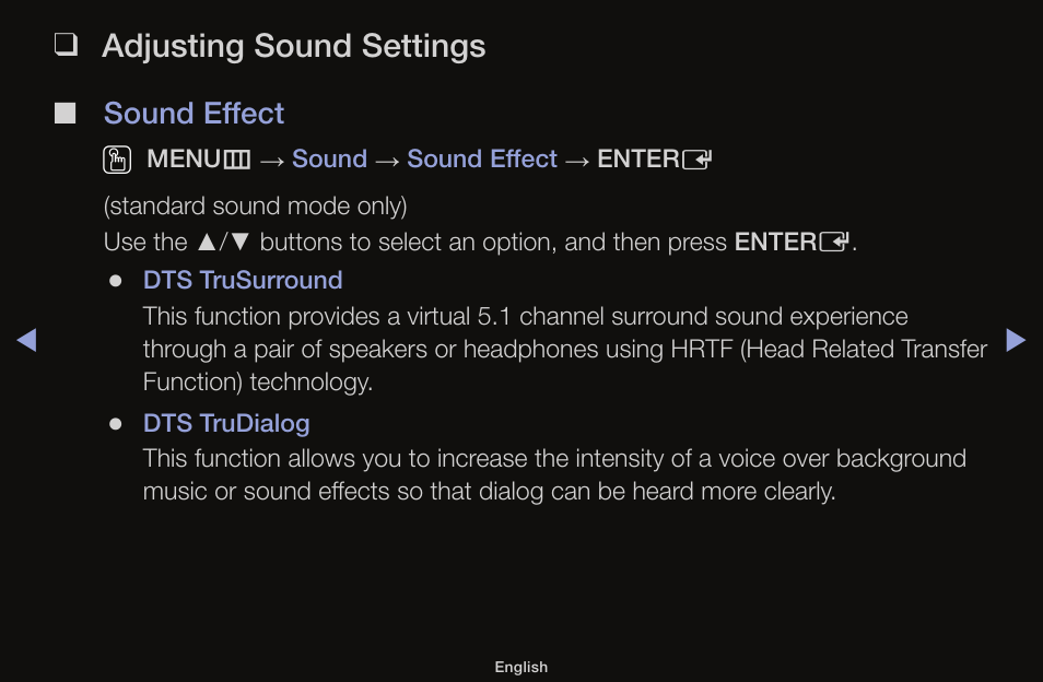 Adjusting sound settings, Sound effect o | Samsung UN55F6100AFXZA User Manual | Page 61 / 130