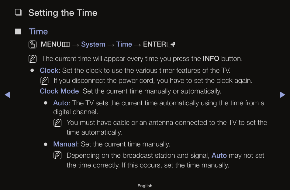 Setting the time | Samsung UN55F6100AFXZA User Manual | Page 70 / 130