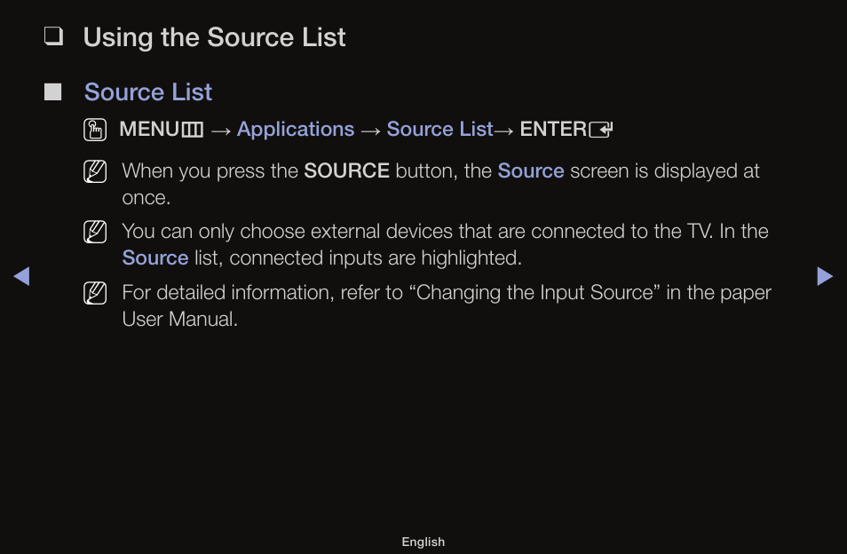 Advanced features, Using the source list | Samsung UN55F6100AFXZA User Manual | Page 89 / 130