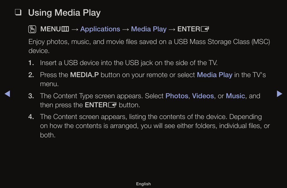 Using media play | Samsung UN55F6100AFXZA User Manual | Page 97 / 130