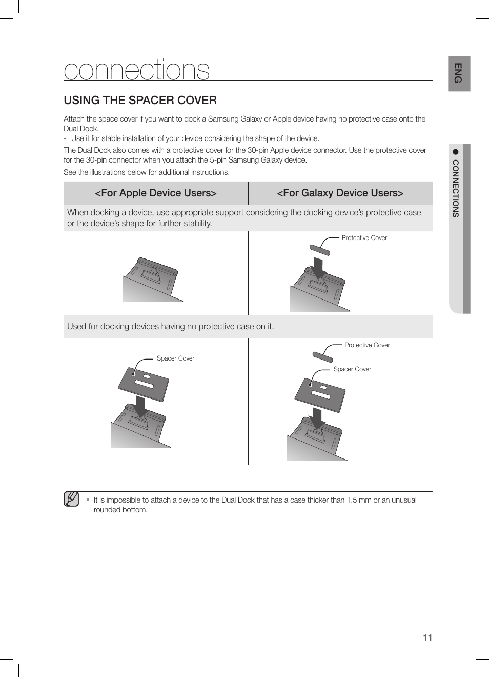 Connections, Using the spacer cover | Samsung DA-E570-ZA User Manual | Page 11 / 22