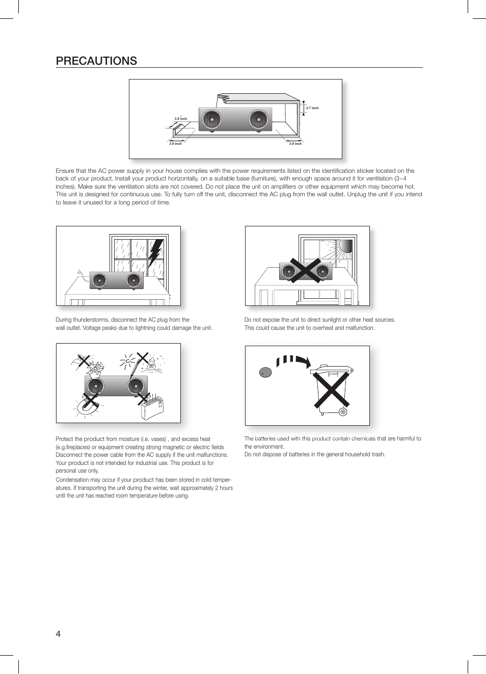 Precautions | Samsung DA-E570-ZA User Manual | Page 4 / 22