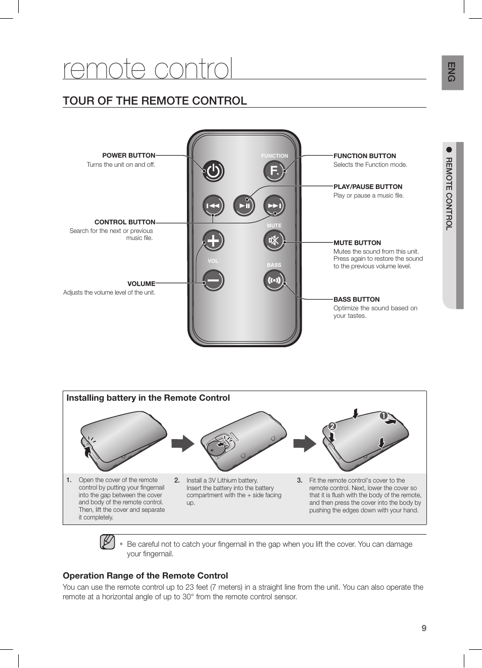 Remote control, Tour of the remote control, En g | Samsung DA-E570-ZA User Manual | Page 9 / 22