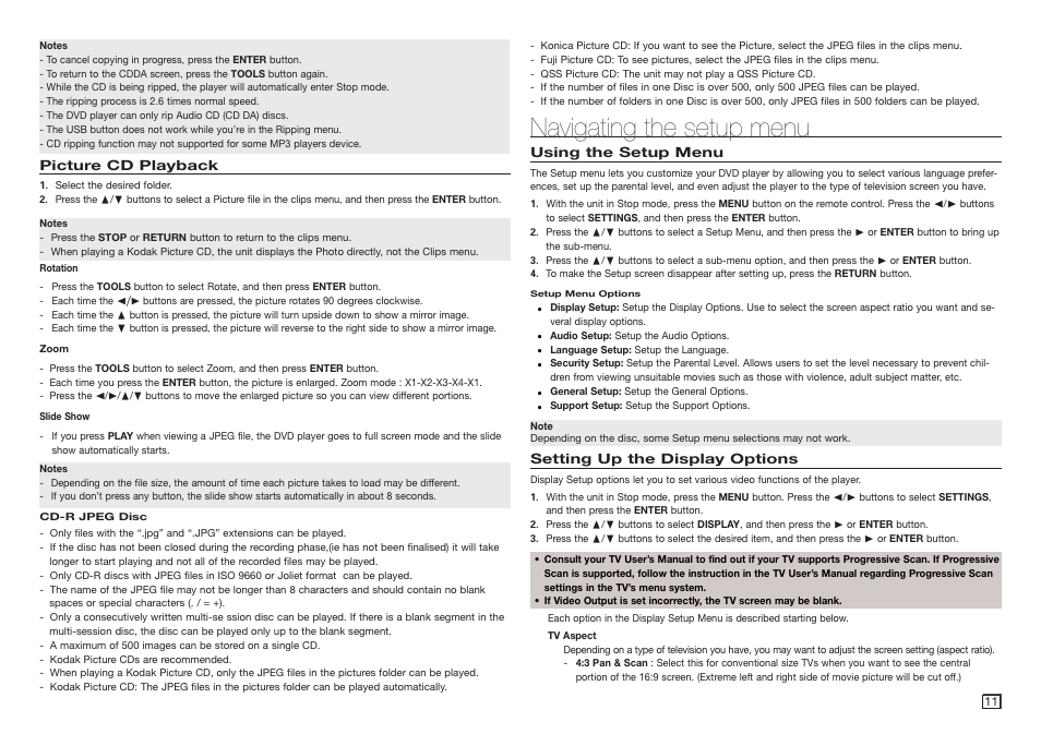 Navigating the setup menu | Samsung DVD-E360-ZA User Manual | Page 11 / 16
