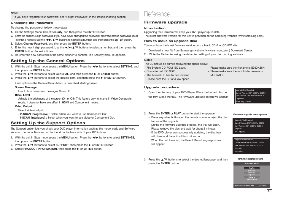 Reference | Samsung DVD-E360-ZA User Manual | Page 13 / 16