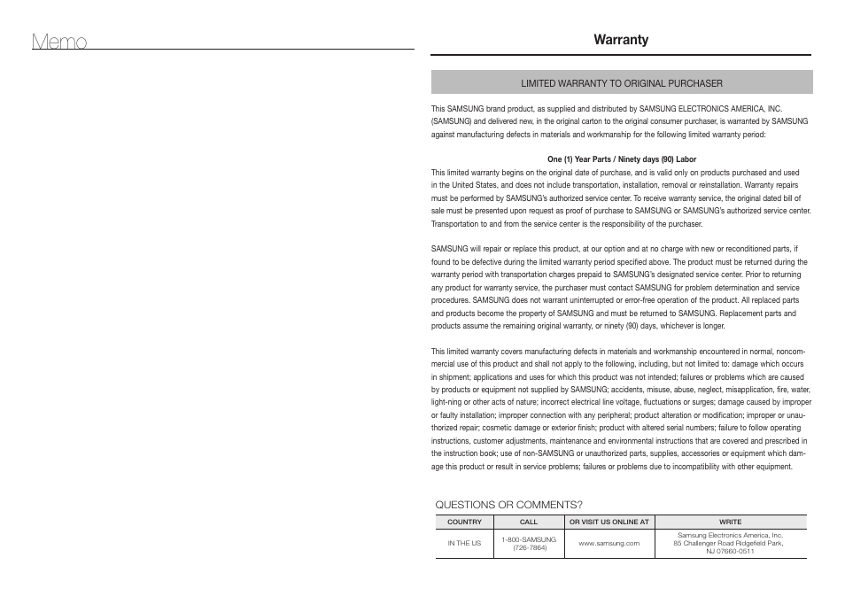 Warranty | Samsung DVD-E360-ZA User Manual | Page 15 / 16