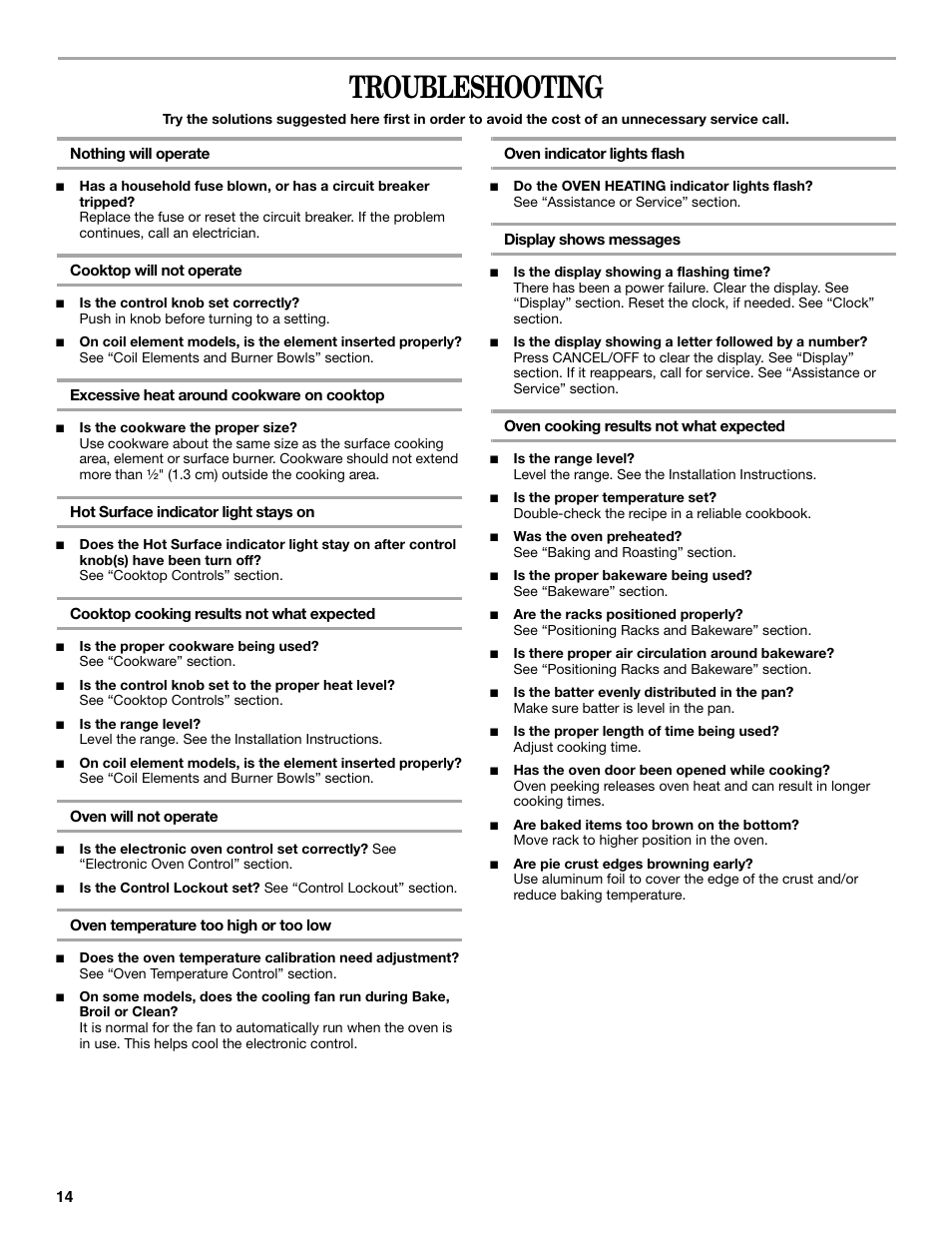 Troubleshooting | Amana W10180837A User Manual | Page 14 / 16