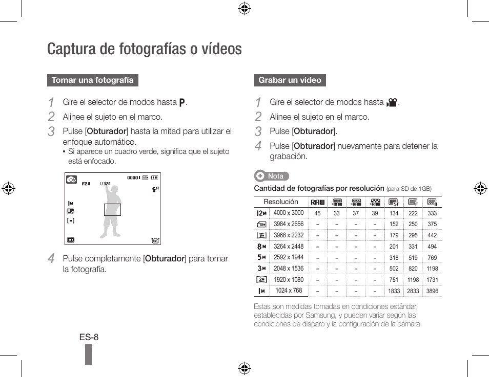 Captura de fotografías o vídeos | Samsung EC-HZ25WZBPBUS User Manual | Page 18 / 22