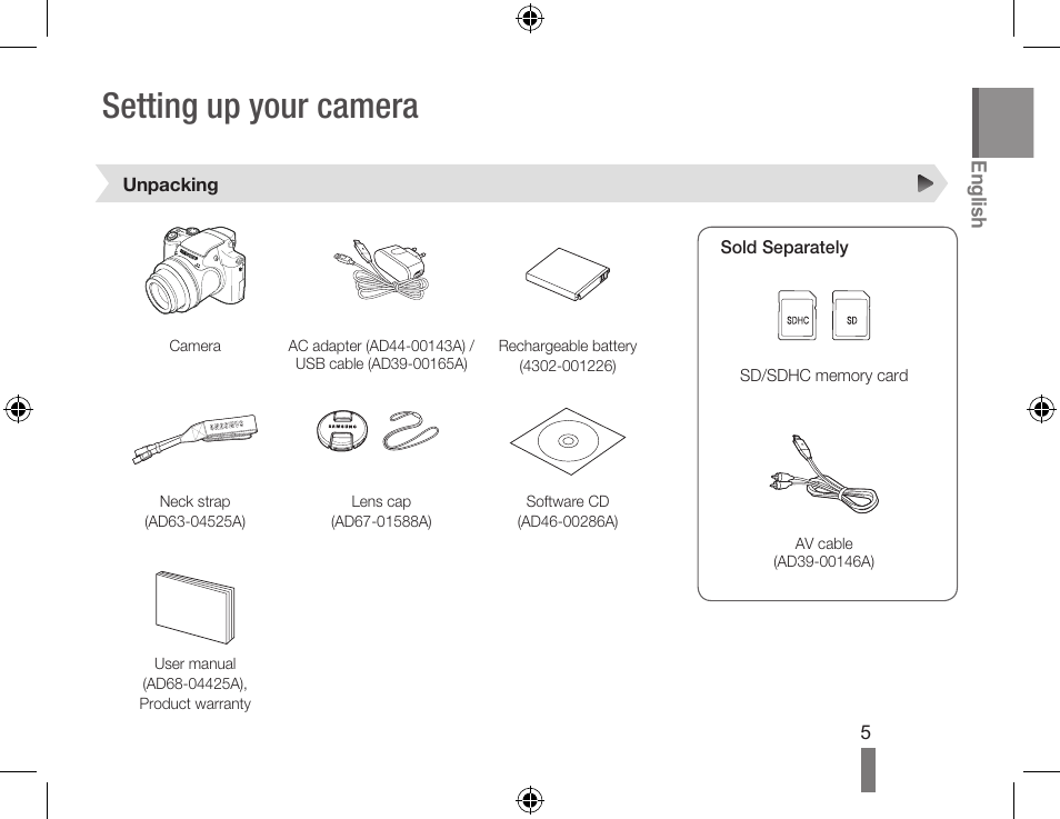 Setting up your camera | Samsung EC-HZ25WZBPBUS User Manual | Page 5 / 22