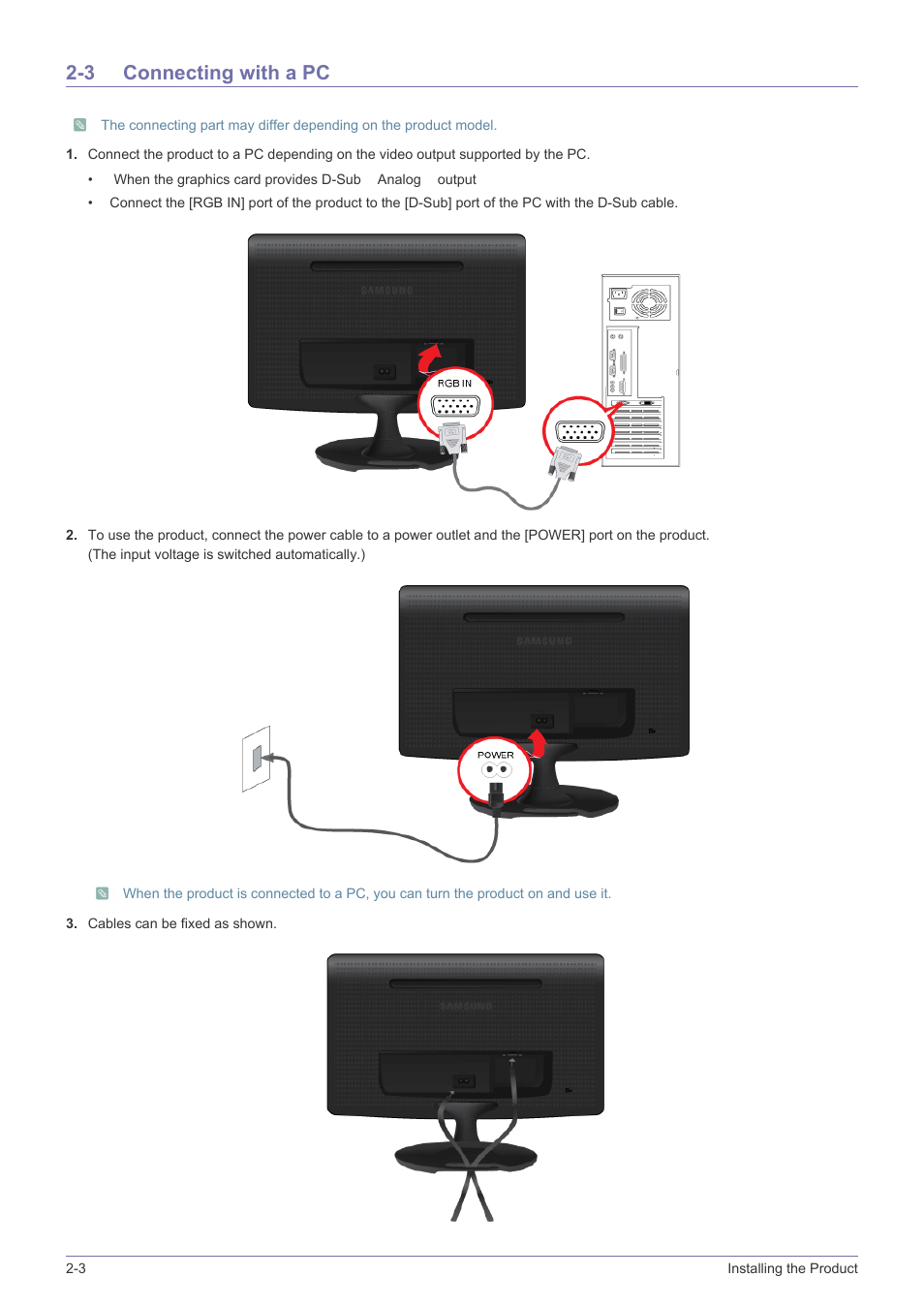 3 connecting with a pc, Connecting with a pc -3 | Samsung LS19A10NS-ZA User Manual | Page 14 / 29