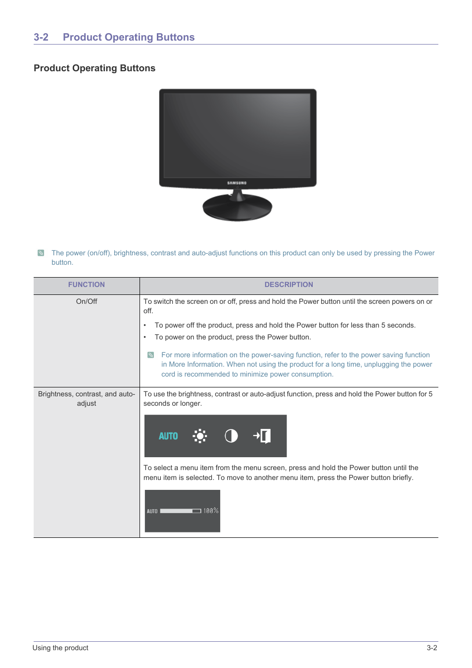 2 product operating buttons, Product operating buttons -2, Product operating buttons | Samsung LS19A10NS-ZA User Manual | Page 17 / 29