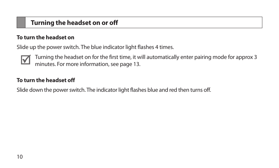 Turning the headset on or off | Samsung BHM1800NDACSTA User Manual | Page 12 / 68
