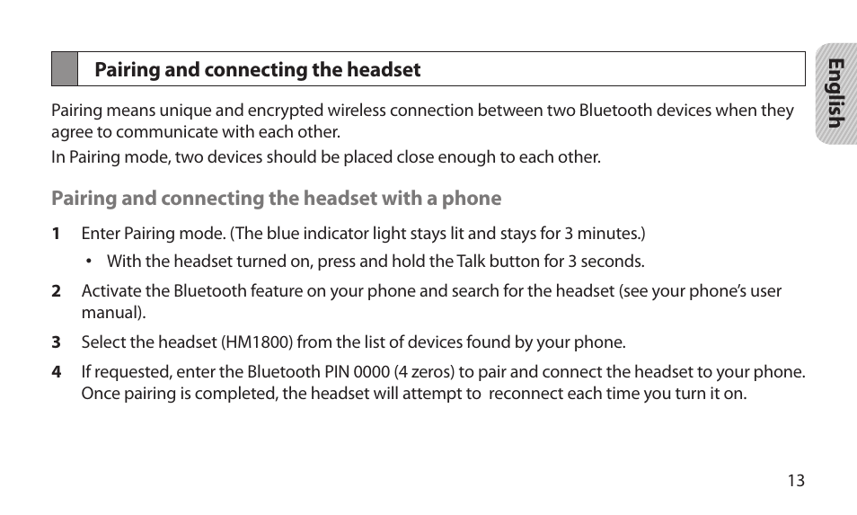 Pairing and connecting the headset | Samsung BHM1800NDACSTA User Manual | Page 15 / 68