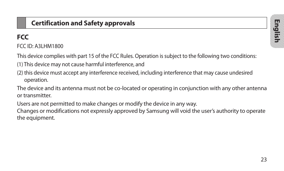 Certification and safety approvals | Samsung BHM1800NDACSTA User Manual | Page 25 / 68