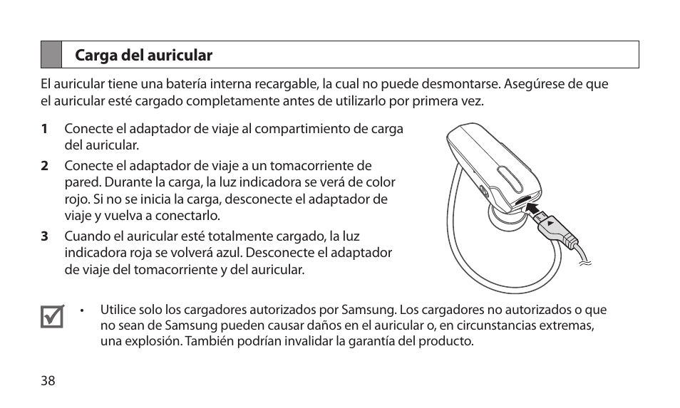 Carga del auricular | Samsung BHM1800NDACSTA User Manual | Page 40 / 68