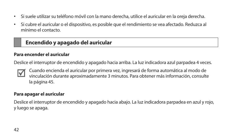 Encendido y apagado del auricular | Samsung BHM1800NDACSTA User Manual | Page 44 / 68