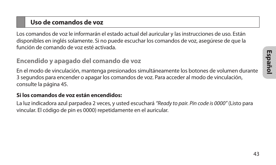 Uso de comandos de voz | Samsung BHM1800NDACSTA User Manual | Page 45 / 68