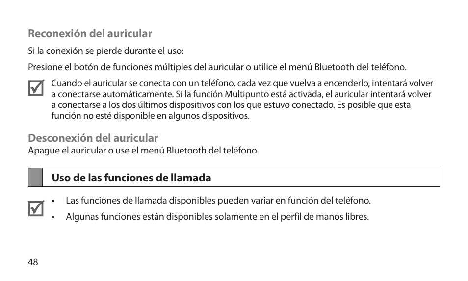 Uso de las funciones de llamada | Samsung BHM1800NDACSTA User Manual | Page 50 / 68