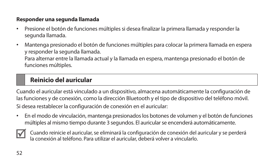 Reinicio del auricular | Samsung BHM1800NDACSTA User Manual | Page 54 / 68