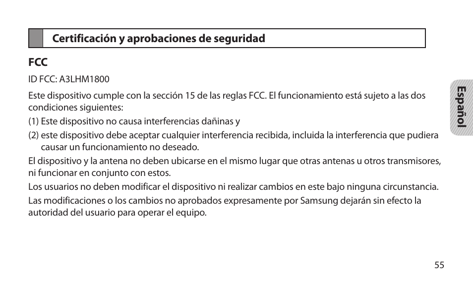 Certificación y aprobaciones, De seguridad | Samsung BHM1800NDACSTA User Manual | Page 57 / 68