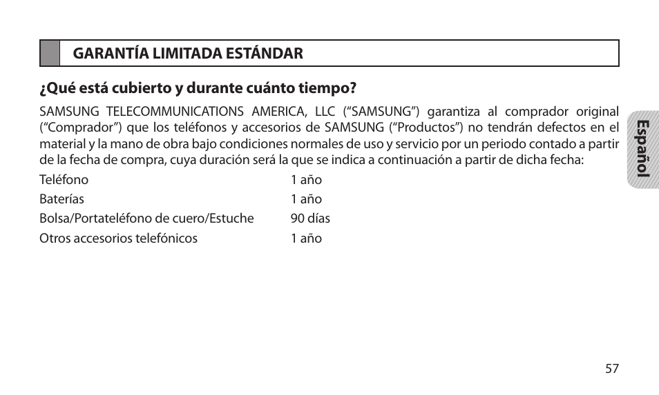 Garantía limitada estándar | Samsung BHM1800NDACSTA User Manual | Page 59 / 68