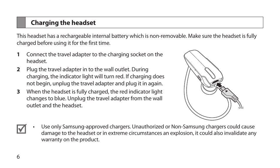 Charging the headset | Samsung BHM1800NDACSTA User Manual | Page 8 / 68