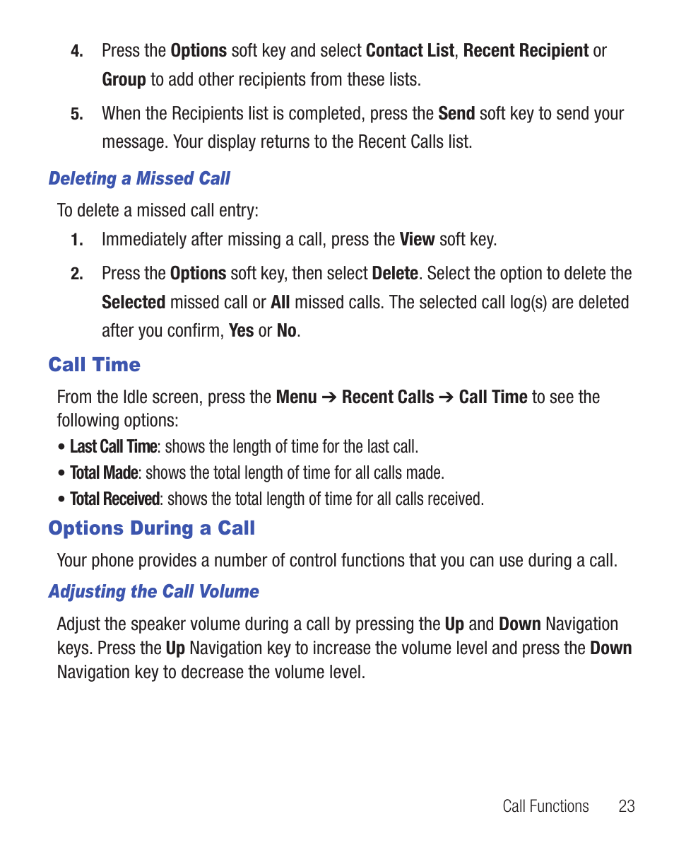 Call time, Options during a call, Call time options during a call | Samsung SGH-T255YKATFN User Manual | Page 27 / 92