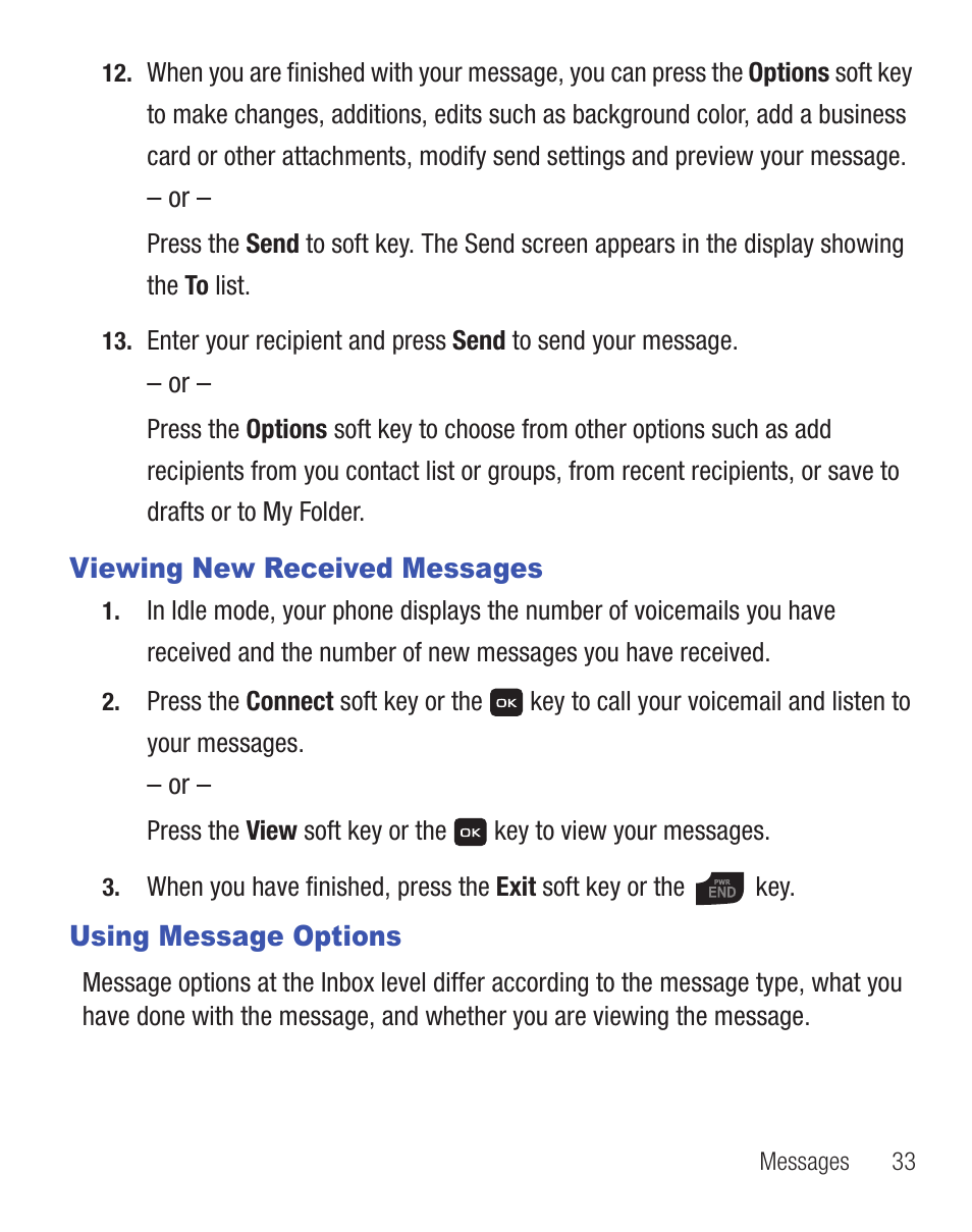 Viewing new received messages, Using message options | Samsung SGH-T255YKATFN User Manual | Page 37 / 92