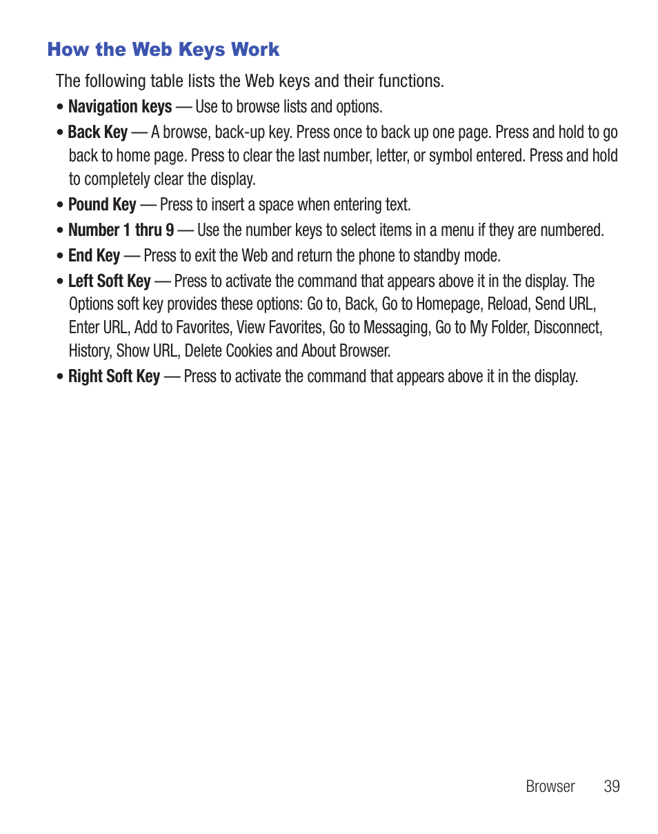How the web keys work | Samsung SGH-T255YKATFN User Manual | Page 43 / 92