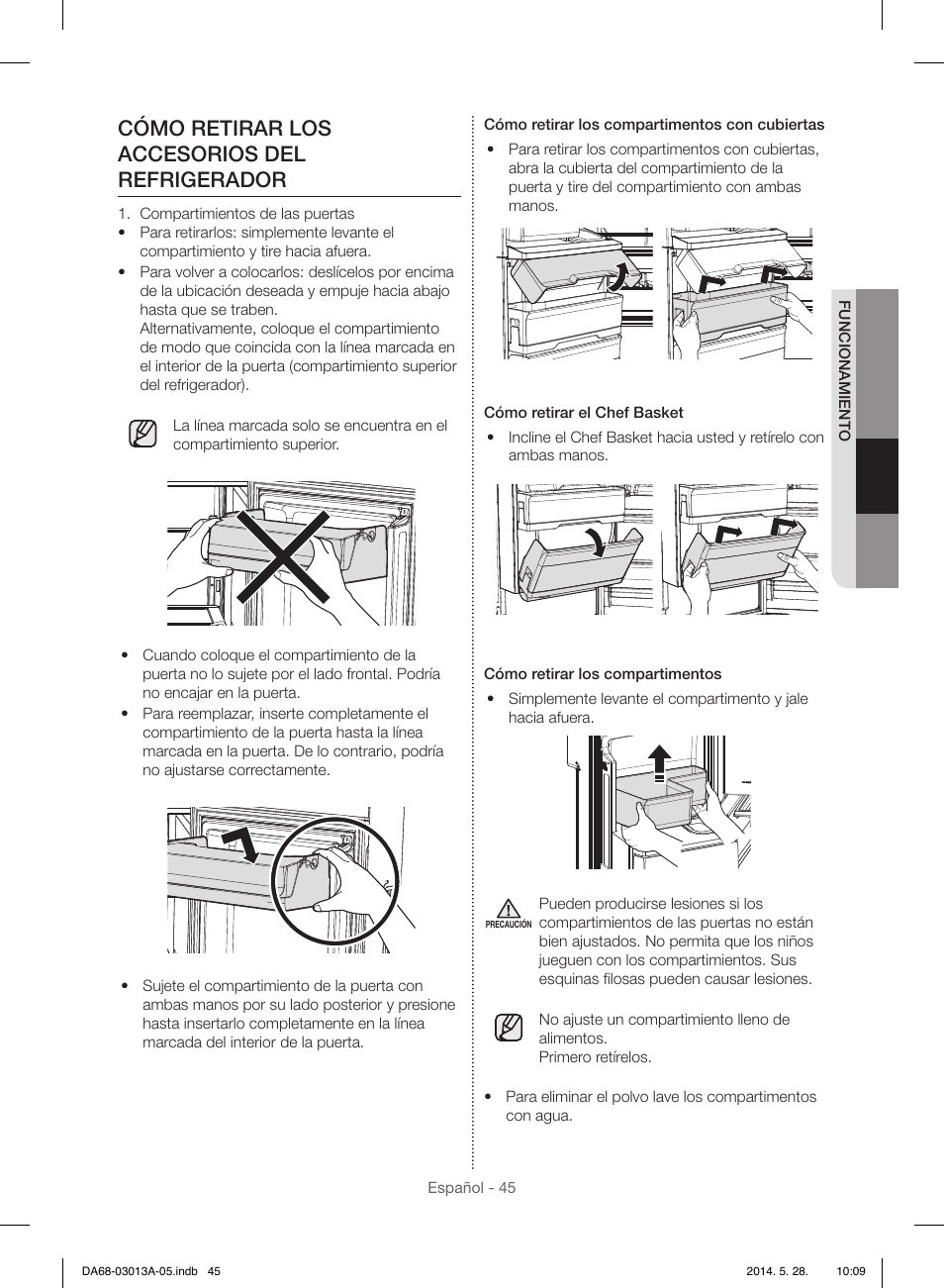 Cómo retirar los accesorios del refrigerador | Samsung RF34H9960S4-AA User Manual | Page 109 / 180